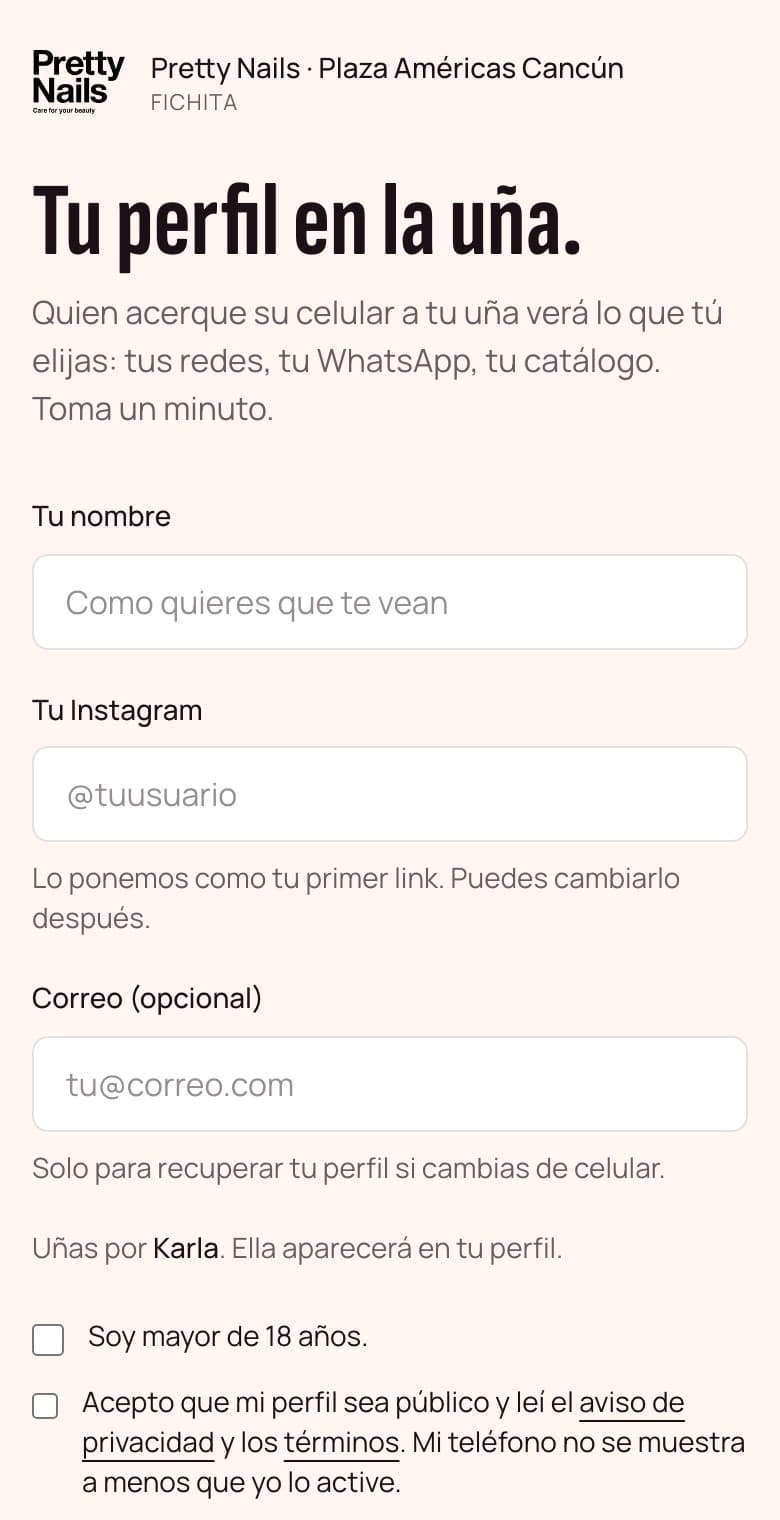 Pantalla de activación: tu perfil en la uña